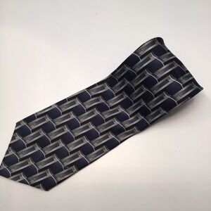 Geometric Necktie Blue Gray Abstract Silk Blend Business Casual Tie
